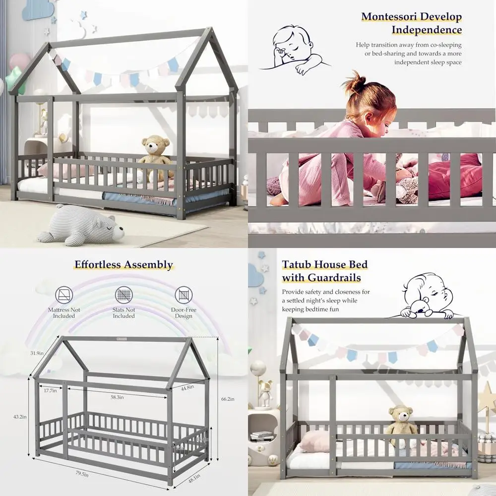 Grey Twin Over Full Bunk Bed with Rails - Kids' Wooden Loft Bed
Grey Twin Over Full Bunk Bed with Rails - Kids' Wooden Loft Bed