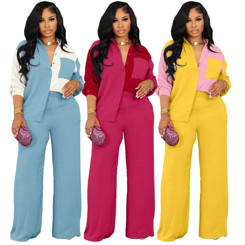 Amazon's European and American Women's Clothing Autumn and Winter Color-blocking Pocket Casual Shirt Set Two-piece Fashionable
Amazon's European and American Women's Clothing Autumn and Winter Color-blocking Pocket Casual Shirt Set Two-piece Fashionable