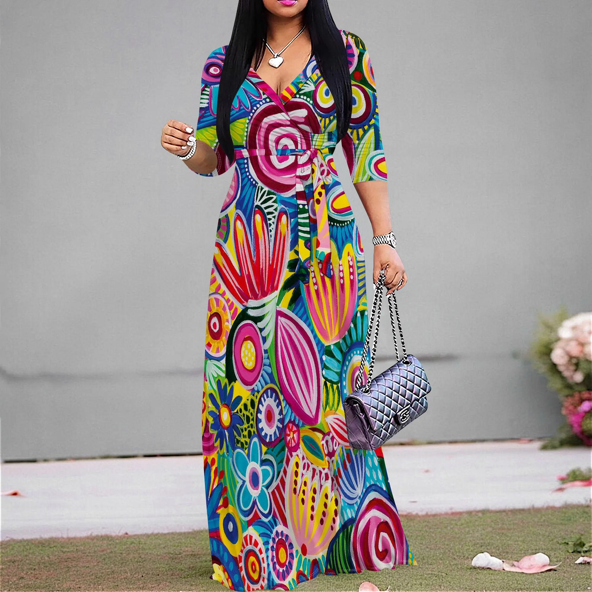 Women's Boho Pop Art Maxi Dress V-Neck Colorful Floral Print Tie Waist Summer Festival Pride Outfit S-3XL Statement Look
Women's Boho Pop Art Maxi Dress V-Neck Colorful Floral Print Tie Waist Summer Festival Pride Outfit S-3XL Statement Look