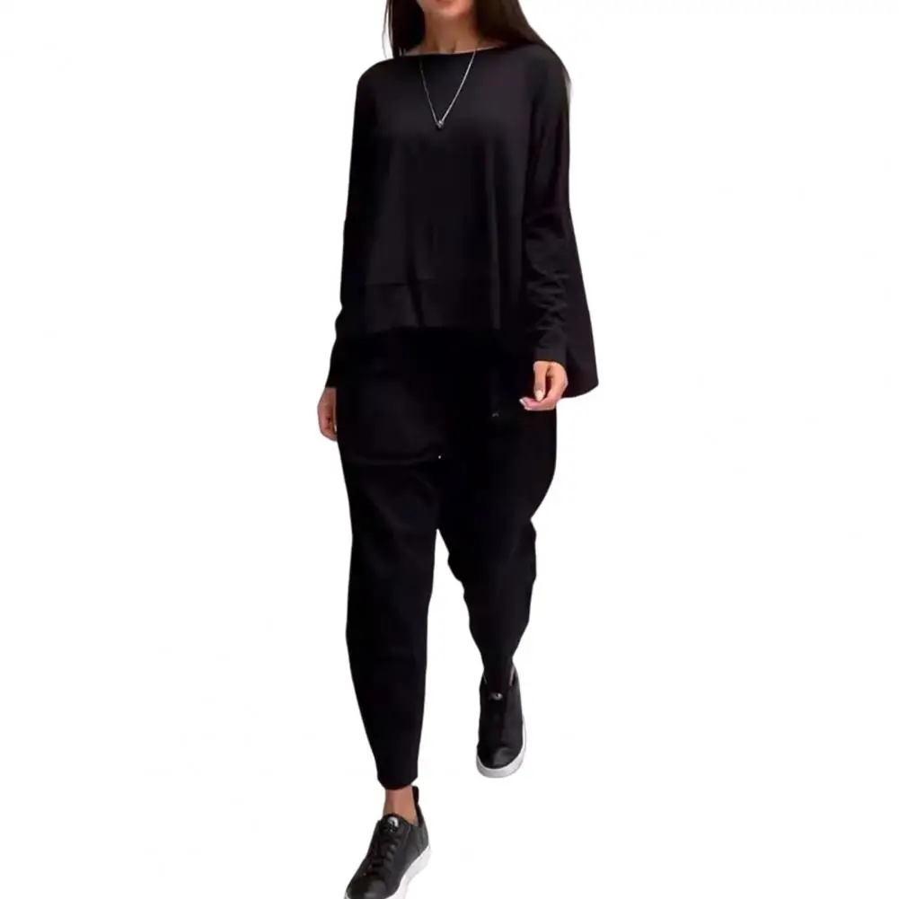 Hollow Tie Back Suit Casual Solid Color Outfit Women's 2-piece Top Pants Set with Long Sleeves O Neck T-shirt Elastic for Ol
Hollow Tie Back Suit Casual Solid Color Outfit Women's 2-piece Top Pants Set with Long Sleeves O Neck T-shirt Elastic for Ol