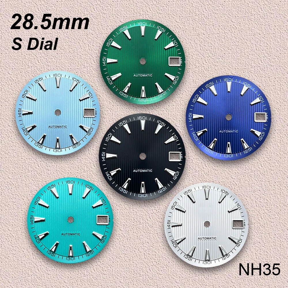 Циферблат с логотипом S, 28,5 мм, подходит для NH35/NH36/4R/7S, автоматический механизм, зеленый светящийся вертикальный зернистый циферблат, аксессуары для модификации часов
Циферблат с логотипом S, 28,5 мм, подходит для NH35/NH36/4R/7S, автоматический механизм, зеленый светящийся вертикальный зернистый циферблат, аксессуары для модификации часов