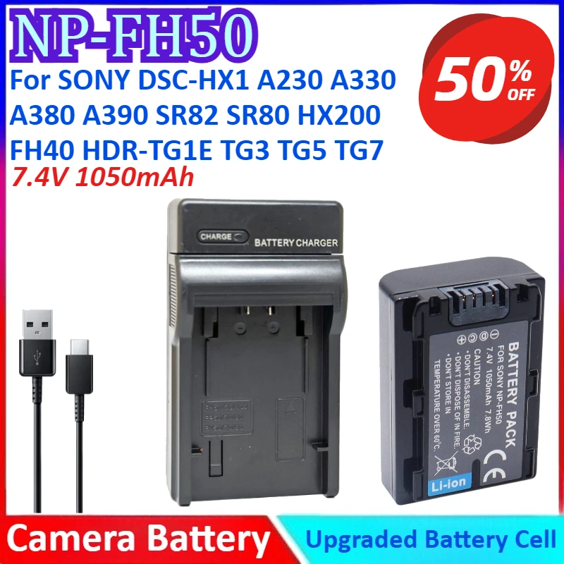 NP-FH50 7.4V 1050mAh Camera Battery +Charger For SONY DSC-HX1 A230 A330 A290 A380 SR82 SR80 HX200 FH60 FH40 HDR-TG1E TG3 TG5 TG7
NP-FH50 7.4V 1050mAh Camera Battery +Charger For SONY DSC-HX1 A230 A330 A290 A380 SR82 SR80 HX200 FH60 FH40 HDR-TG1E TG3 TG5 TG7