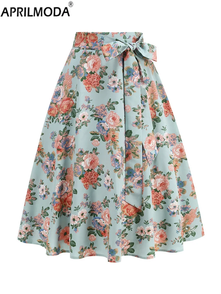 Elegant Floral Print Elastic High Waist Midi Long Skirt with Bow Belt Green Pink Summer 50s 60s A Line Pinup Big Swing Skirts
Elegant Floral Print Elastic High Waist Midi Long Skirt with Bow Belt Green Pink Summer 50s 60s A Line Pinup Big Swing Skirts
