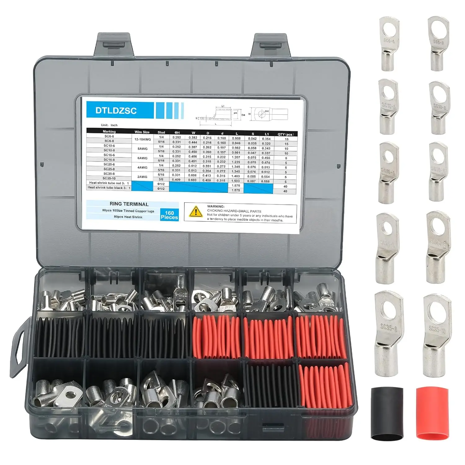 Heavy Duty Copper Ring Terminals with Heat Shrink Tubing Kit, 160pcs for Battery Cables
Heavy Duty Copper Ring Terminals with Heat Shrink Tubing Kit, 160pcs for Battery Cables