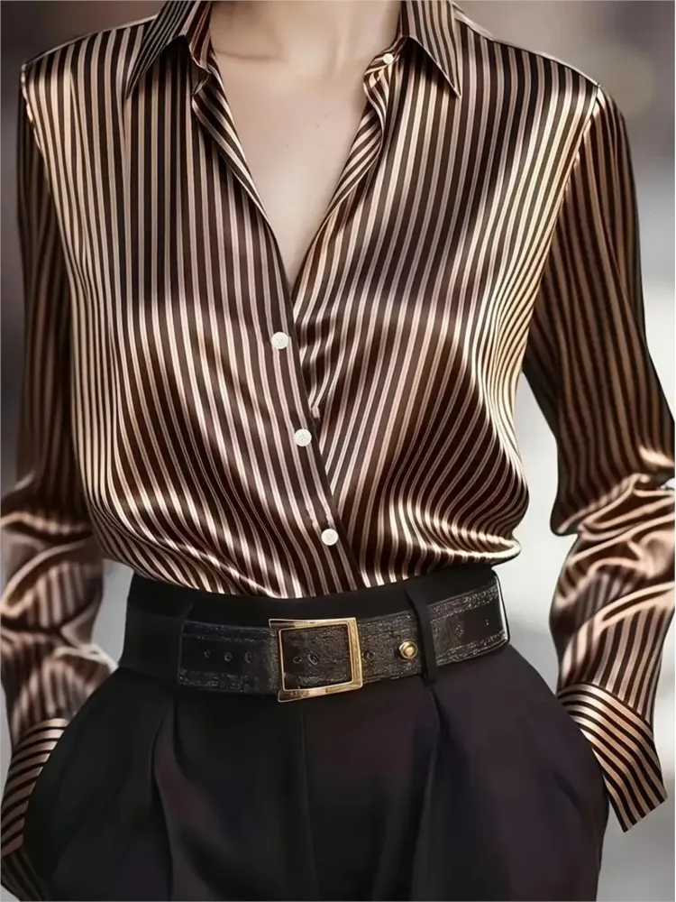 Lady Striped Shirt Fashion Long Sleeve Turn-down Collar Button Shirts Tops For Women Casual Office Holiday Spring Autumn Clothes
Lady Striped Shirt Fashion Long Sleeve Turn-down Collar Button Shirts Tops For Women Casual Office Holiday Spring Autumn Clothes