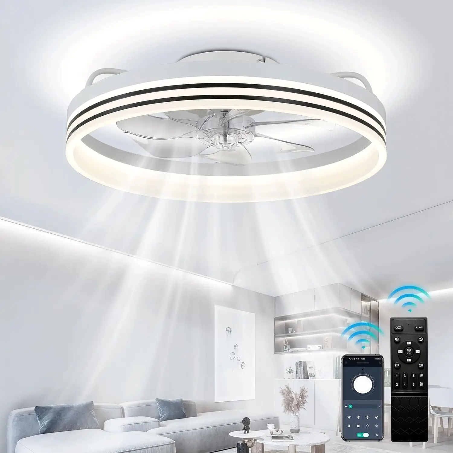 Ceiling Fans with Lights 20" Fandelier Modern Ceiling Fan Dimmable Low Profile Ceiling Fan Flush Mount Bladeless Chandelier Fan
Ceiling Fans with Lights 20" Fandelier Modern Ceiling Fan Dimmable Low Profile Ceiling Fan Flush Mount Bladeless Chandelier Fan