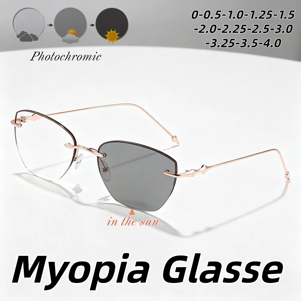 Unisex Anti-blue Light Myopia Glasses Cat Eyes Frameless Photochromic Near Sight Glasses Vintage Fashion Short Sight Glasses
Unisex Anti-blue Light Myopia Glasses Cat Eyes Frameless Photochromic Near Sight Glasses Vintage Fashion Short Sight Glasses