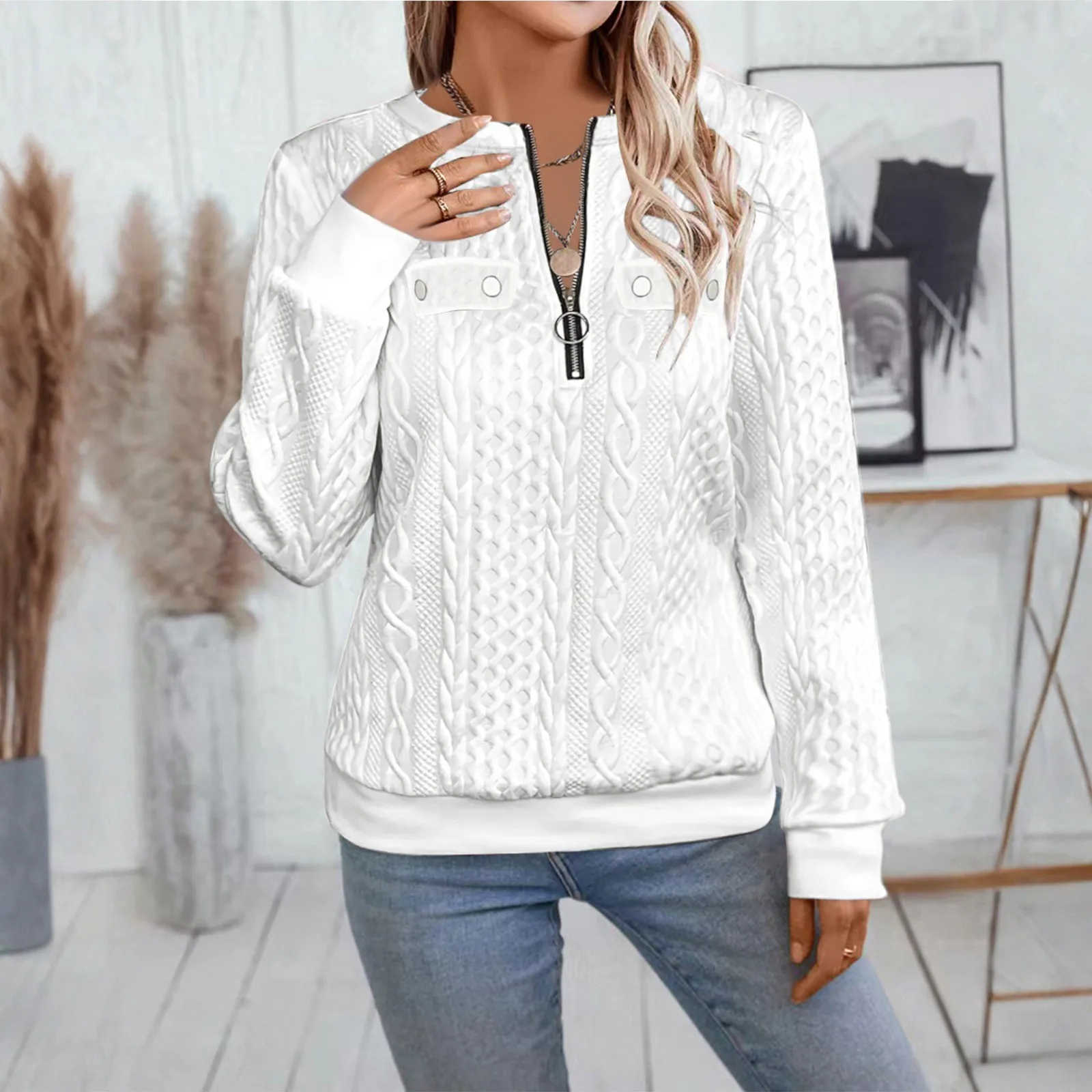 Women'S Fashion Long Sleeve Solid Color Casual Collar Zipper Long Sleeve Sweatshirt Top Female Women Y2k Clothes Roupas Feminina
Women'S Fashion Long Sleeve Solid Color Casual Collar Zipper Long Sleeve Sweatshirt Top Female Women Y2k Clothes Roupas Feminina