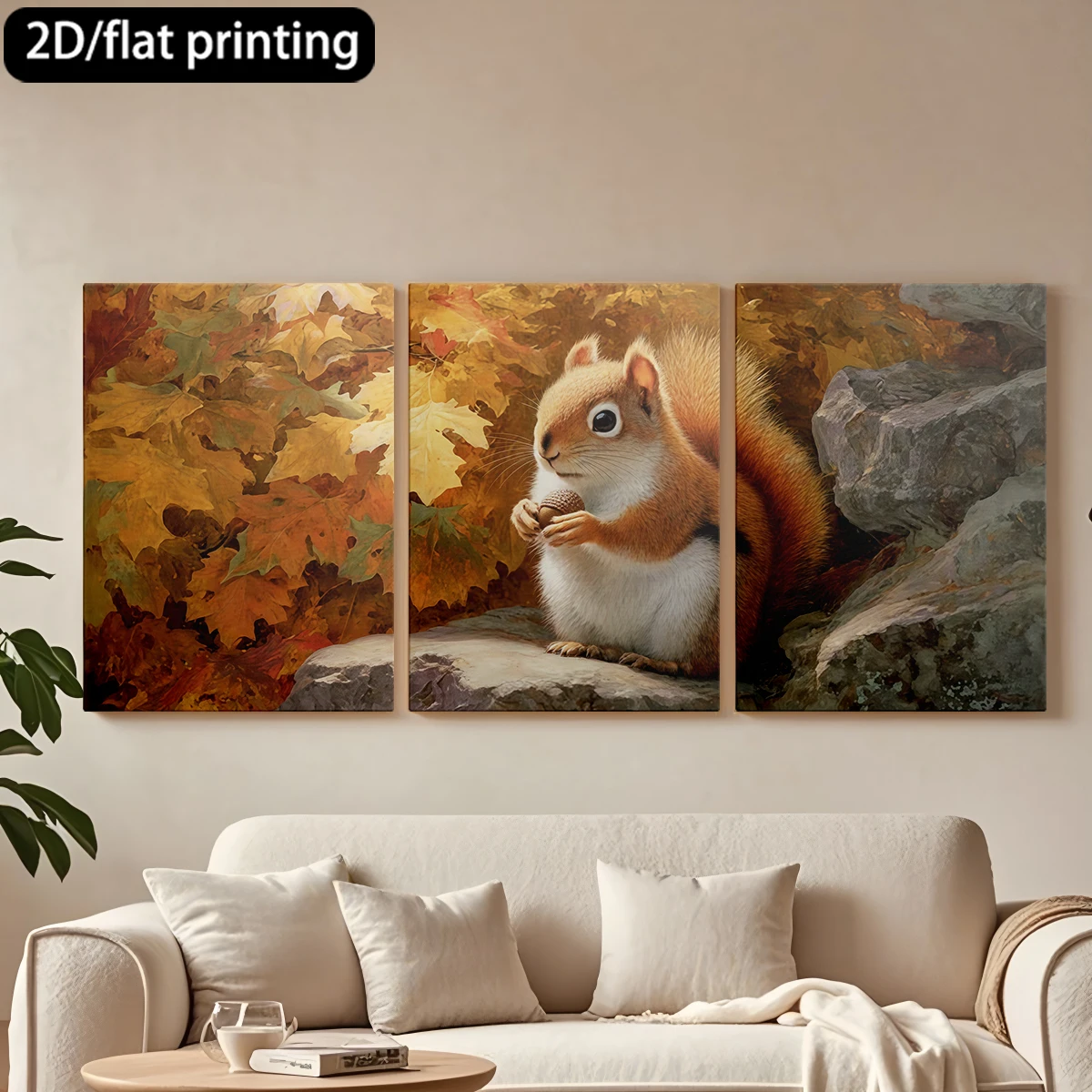 Three-panel decorative canvas paintingSquirrel holding acorn, autumn leaves.
Three-panel decorative canvas paintingSquirrel holding acorn, autumn leaves.