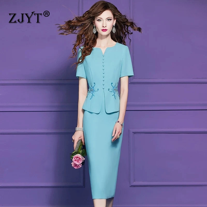 ZJYT Elegant Summer Office Lady Pencil Dress Work Wear Women 2026 Designer Short Sleeve One Piece Blue Formal Party Casual Dress
ZJYT Elegant Summer Office Lady Pencil Dress Work Wear Women 2026 Designer Short Sleeve One Piece Blue Formal Party Casual Dress