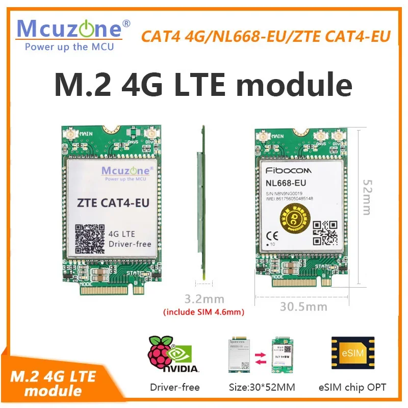 Модуль M.2 4G LTE, Raspberry Pi, без драйвера NVIDIA, eSIM CHIP, GPS, совместимый с интерфейсом 5G, fibocom 30*52 мм CM4 NL668-EU ZTE
Модуль M.2 4G LTE, Raspberry Pi, без драйвера NVIDIA, eSIM CHIP, GPS, совместимый с интерфейсом 5G, fibocom 30*52 мм CM4 NL668-EU ZTE