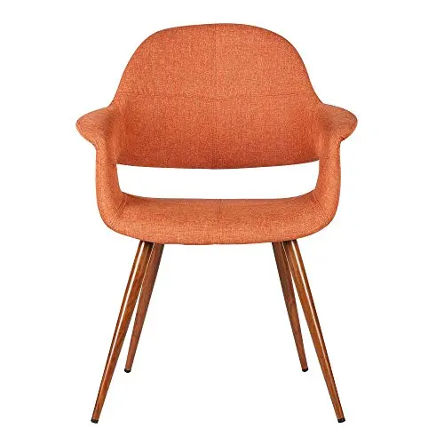 Orange Fabric Mid-Century Armchair With Curved Backrest And Tapered Walnut-Finish Wooden Legs For Dining Or Vanity Use
Orange Fabric Mid-Century Armchair With Curved Backrest And Tapered Walnut-Finish Wooden Legs For Dining Or Vanity Use