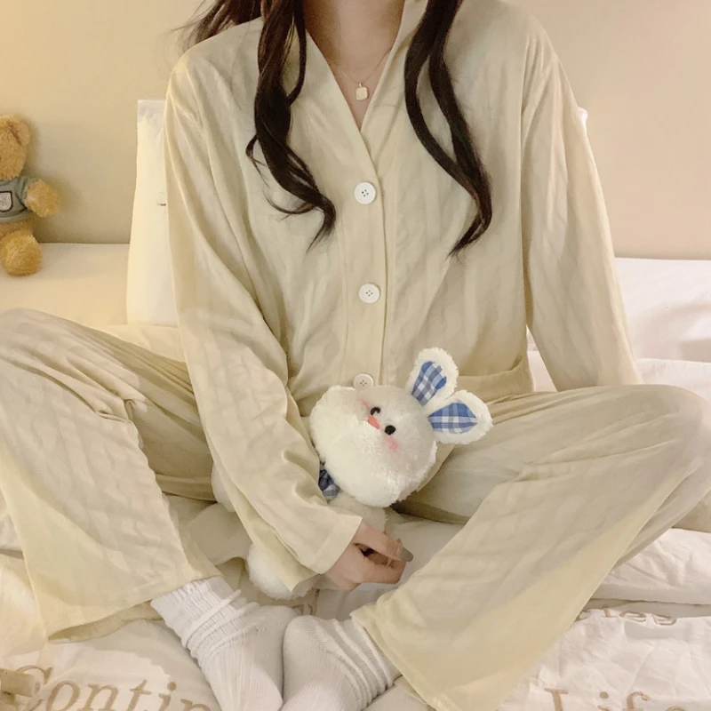 Pajama Sets Women Elegant Ladies Breathable Long Sleeve Ulzzang Pockets Fashion Students High Quality Simple Comfort Hot Sale 
Pajama Sets Women Elegant Ladies Breathable Long Sleeve Ulzzang Pockets Fashion Students High Quality Simple Comfort Hot Sale