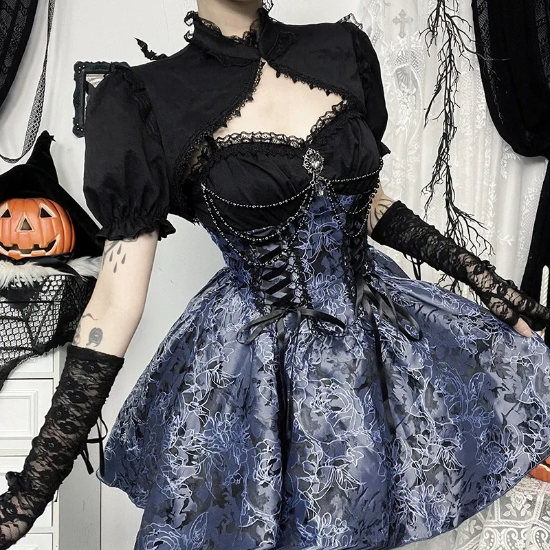 Gothic Sle Blue Bla Dr Sexy A-Line Skirt Hollow out Design Polyester Fabric No Sve mid Waist loween Costume
Gothic Sle Blue Bla Dr Sexy A-Line Skirt Hollow out Design Polyester Fabric No Sve mid Waist loween Costume