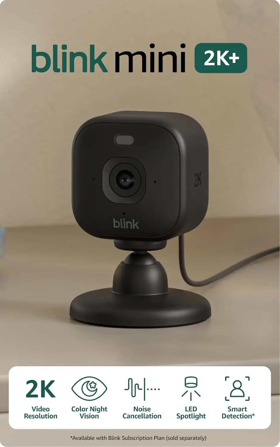 Mini 2K+ Security Camera, 2K Resolution, Color Night Vision, Motion Detection, Enhanced Audio, Plug-in, Black
Mini 2K+ Security Camera, 2K Resolution, Color Night Vision, Motion Detection, Enhanced Audio, Plug-in, Black