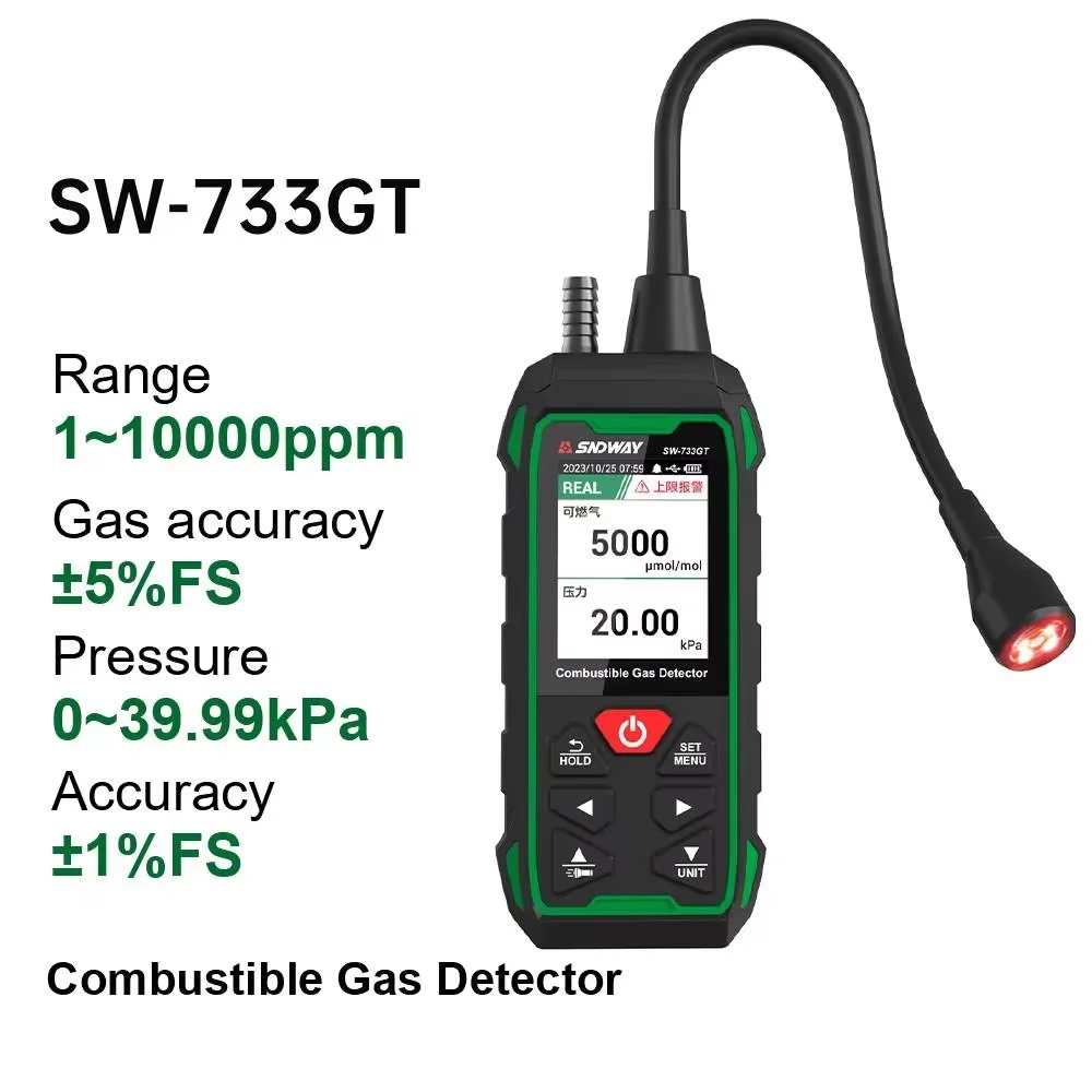 SW-733GS/GT Combustible Gas Leak Detector for Natural Gas, LPG, Methane, Isobutane - Detects Up to 10,000 PPM with Alarm
SW-733GS/GT Combustible Gas Leak Detector for Natural Gas, LPG, Methane, Isobutane - Detects Up to 10,000 PPM with Alarm