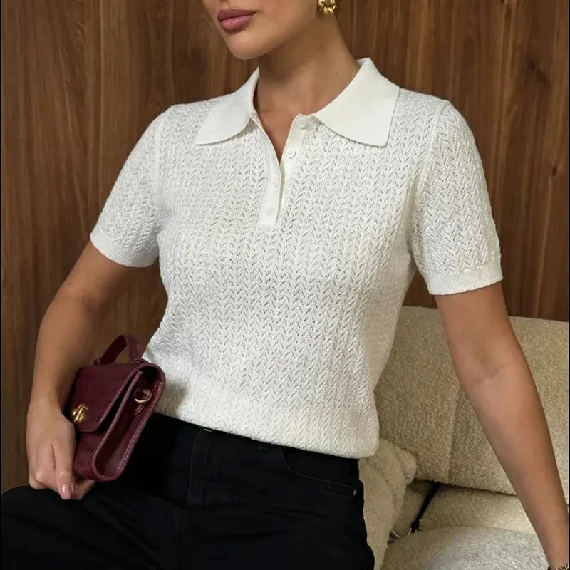 2026 Summer Knitted T Shirt Woman Sexy Hollow Short Sleeve Casual Loose Lapel Ins Hot Tops Female Sweater T Shirt New
2026 Summer Knitted T Shirt Woman Sexy Hollow Short Sleeve Casual Loose Lapel Ins Hot Tops Female Sweater T Shirt New