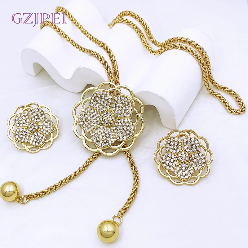 18K Gold Plated 85cm Long Necklace And Earrings Sets For Woman Fashion Dubai Jewelry Flower Pendant Adjustable Length
18K Gold Plated 85cm Long Necklace And Earrings Sets For Woman Fashion Dubai Jewelry Flower Pendant Adjustable Length