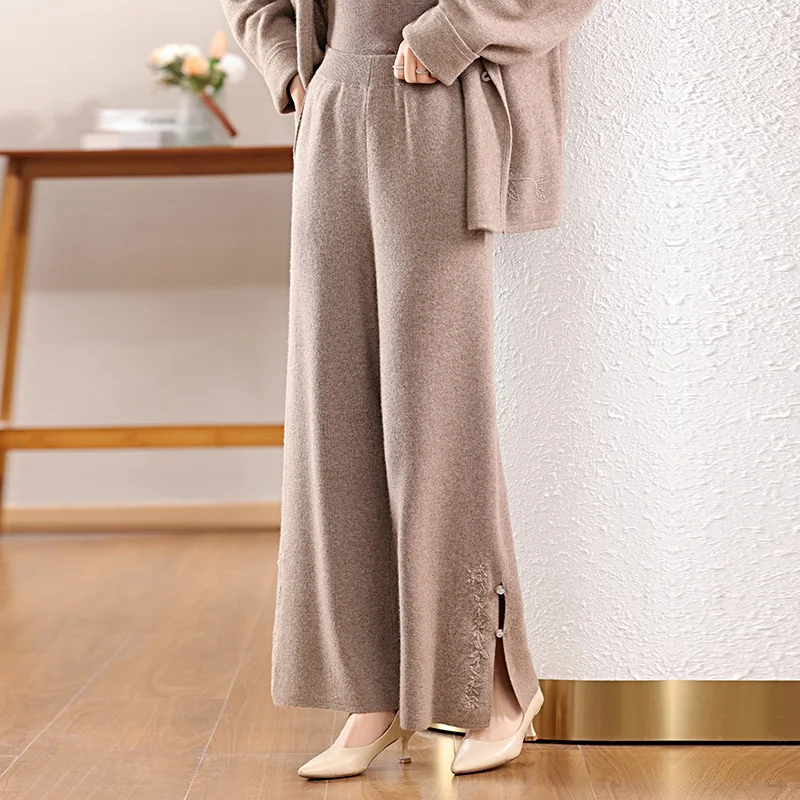 Autumn And Winter 100% Pure Wool Pants High Waist And Wide Legs Ladies Solid Color Joker Cashmere Knitted Casual Pants
Autumn And Winter 100% Pure Wool Pants High Waist And Wide Legs Ladies Solid Color Joker Cashmere Knitted Casual Pants