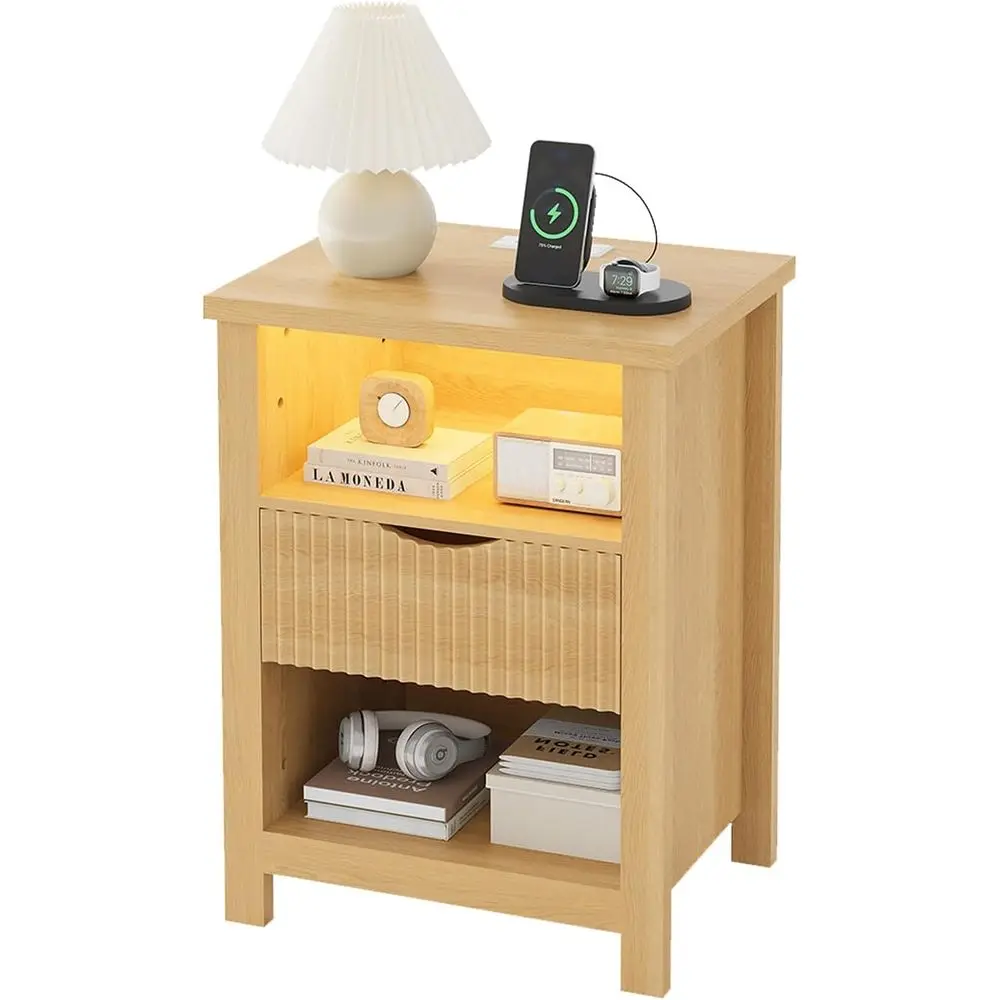 20 Inch Wide LED Nightstand with Charging Station, Natural Oak Wood Bedside Table for Bedroom and Living Room
20 Inch Wide LED Nightstand with Charging Station, Natural Oak Wood Bedside Table for Bedroom and Living Room