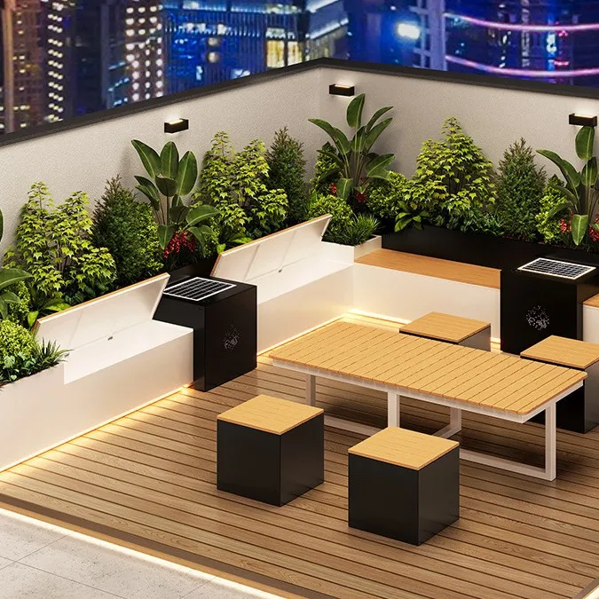 Открытый цветочный ящик из нержавеющей стали, комбинация сидений, солнечная беспроводная зарядка мобильного телефона, терраса, пластиковый деревянный откидной чехол, сиденье ca
Открытый цветочный ящик из нержавеющей стали, комбинация сидений, солнечная беспроводная зарядка мобильного телефона, терраса, пластиковый деревянный откидной чехол, сиденье ca