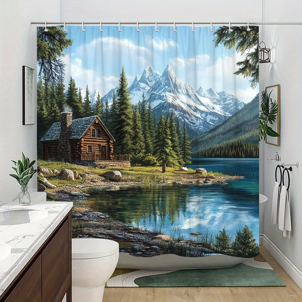 Lakeside Cabin Shower Curtain 180x180cm – Rustic Wooden House with Snowy Peaks, Cozy Nature Bathroom Decor, 12 Hooks
Lakeside Cabin Shower Curtain 180x180cm – Rustic Wooden House with Snowy Peaks, Cozy Nature Bathroom Decor, 12 Hooks