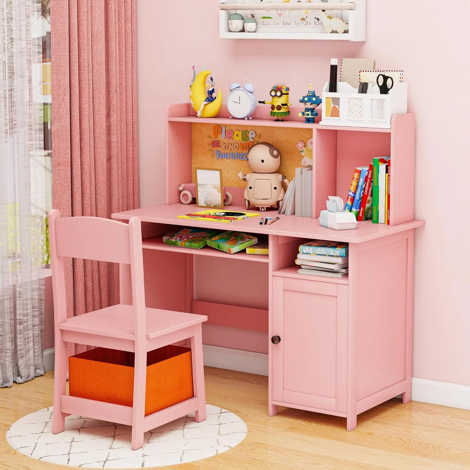 Girls Desk with Hutch and Storage, Pink Kids Study Desk with Chair, Small Writing Desk with Cork Board for Bedroom
Girls Desk with Hutch and Storage, Pink Kids Study Desk with Chair, Small Writing Desk with Cork Board for Bedroom