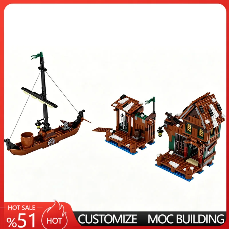 470PCS MOC Building Blocks Set Lake Town Chase Model Compatible with 79013 Medieval Wooden House Boat Minifigures Brick Toy Gift
470PCS MOC Building Blocks Set Lake Town Chase Model Compatible with 79013 Medieval Wooden House Boat Minifigures Brick Toy Gift