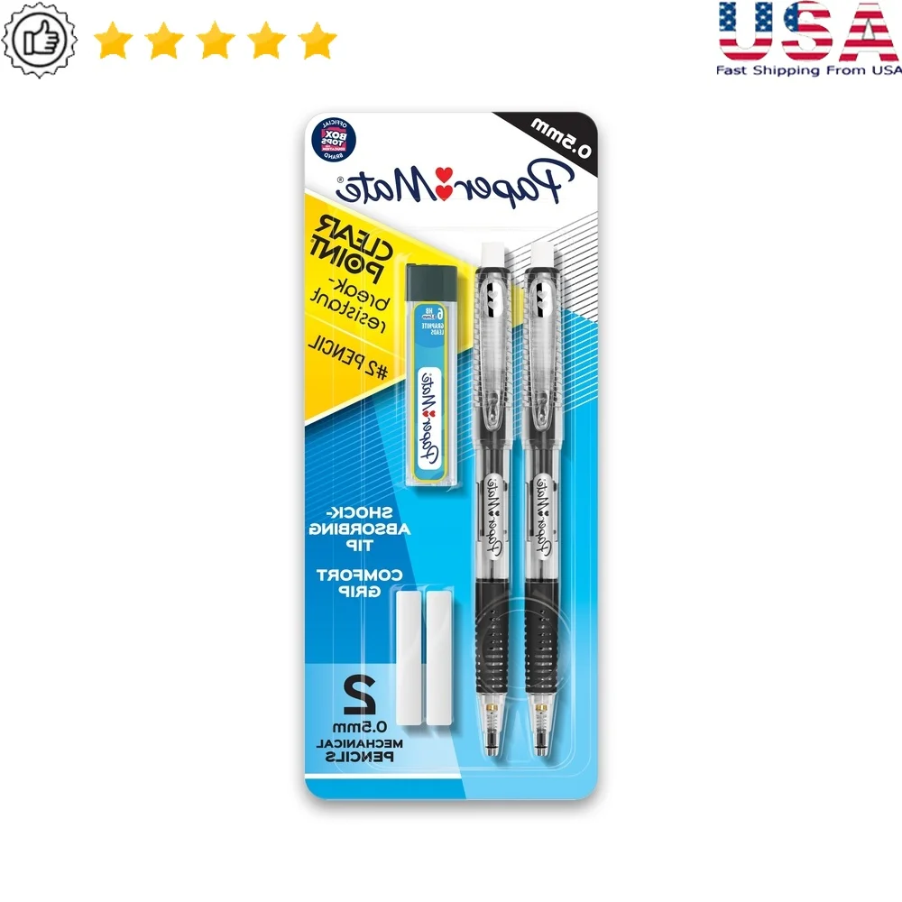 Paper Mate Clearpoint Mechanical Pencils HB #2 Lead 0.5mm with Lead Refills and 2 Erasers
Paper Mate Clearpoint Mechanical Pencils HB #2 Lead 0.5mm with Lead Refills and 2 Erasers