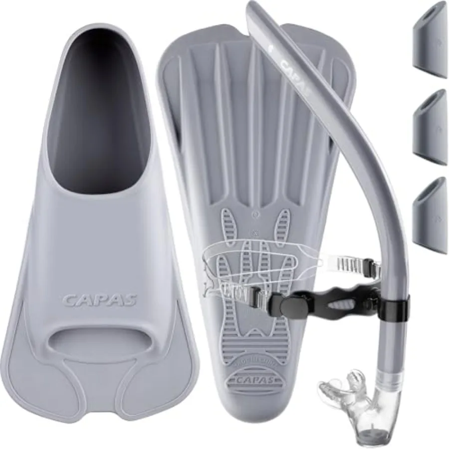 Lap swimming training fins and snorkel set, grey, durable silicone and polycarbonate, ergonomic design for improved technique a
Lap swimming training fins and snorkel set, grey, durable silicone and polycarbonate, ergonomic design for improved technique a