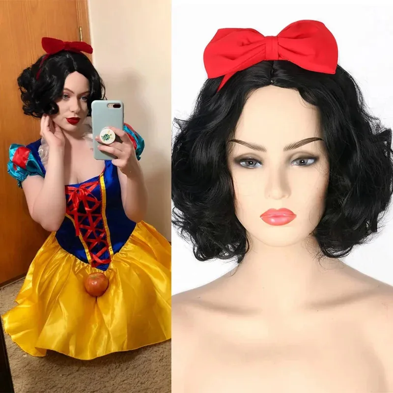 FGY Ladies Black Short Curly Cosplay Synthetic Wig Snow White Princess Halloween Costume Party Wig Headband Red Bow Wig Cap
FGY Ladies Black Short Curly Cosplay Synthetic Wig Snow White Princess Halloween Costume Party Wig Headband Red Bow Wig Cap