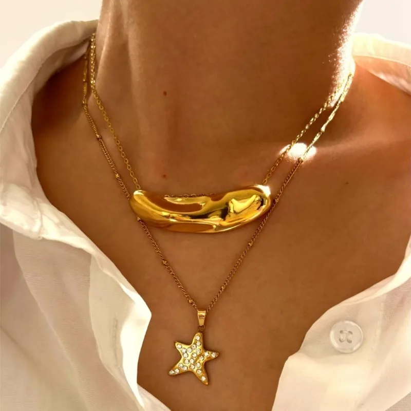 Starfish Pendant Curved Bar Necklace 18k Gold Plated Layered Stainless Steel Necklace Waterproof And Hypoallergenic Chain Gift
Starfish Pendant Curved Bar Necklace 18k Gold Plated Layered Stainless Steel Necklace Waterproof And Hypoallergenic Chain Gift