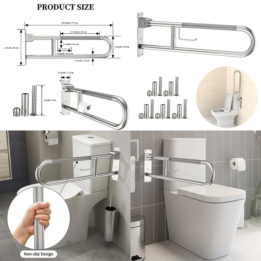 Toilet Grab Bar ch, Anti-Slip Support Rail, U Shaped Flip-Up Grab Bar with Paper Holder, Stainless Steel Knurled Handicap Safet
Toilet Grab Bar ch, Anti-Slip Support Rail, U Shaped Flip-Up Grab Bar with Paper Holder, Stainless Steel Knurled Handicap Safet