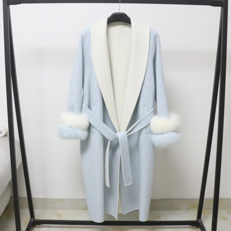 Women's Elegant Contast Color Fox Fur Cuffs Wool Loose Long Coat Lady Streetwear Long Sleeve Warm Wool Outwear
Women's Elegant Contast Color Fox Fur Cuffs Wool Loose Long Coat Lady Streetwear Long Sleeve Warm Wool Outwear