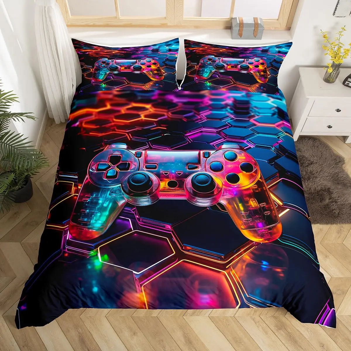 Video Games Duvet Cover Geometric Honeycomb Bedding Set For Kids Boys Teens, Modern Gamer Gaming Comforter Covers Set Queen Size
Video Games Duvet Cover Geometric Honeycomb Bedding Set For Kids Boys Teens, Modern Gamer Gaming Comforter Covers Set Queen Size