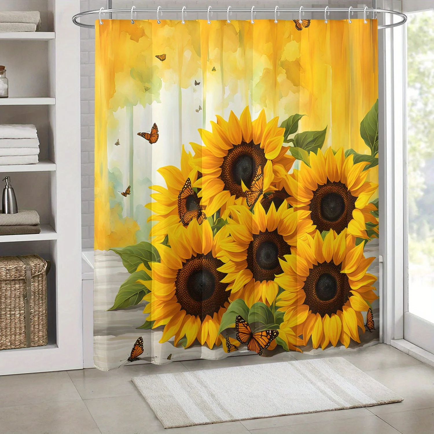 Sunflower Shower Curtain Waterproof Fabric Bathroom Curtains Yellow Flower Butterfly Bath Screen Divider Home Decor With Hooks
Sunflower Shower Curtain Waterproof Fabric Bathroom Curtains Yellow Flower Butterfly Bath Screen Divider Home Decor With Hooks