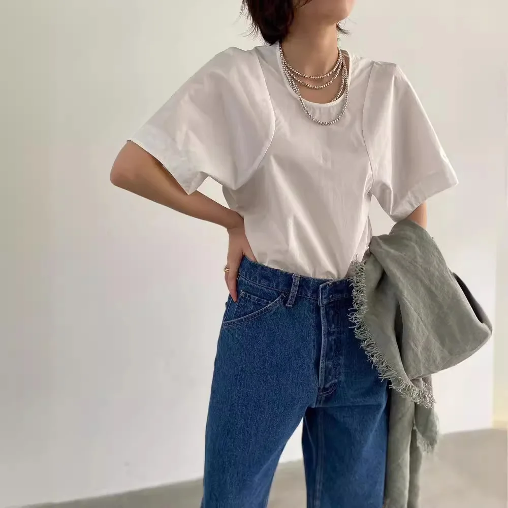 Gagarich Summer New Japanese Style Simple Cool Temperament Design Sense Round Neck Shirt Loose Slimming Casual Top
Gagarich Summer New Japanese Style Simple Cool Temperament Design Sense Round Neck Shirt Loose Slimming Casual Top
