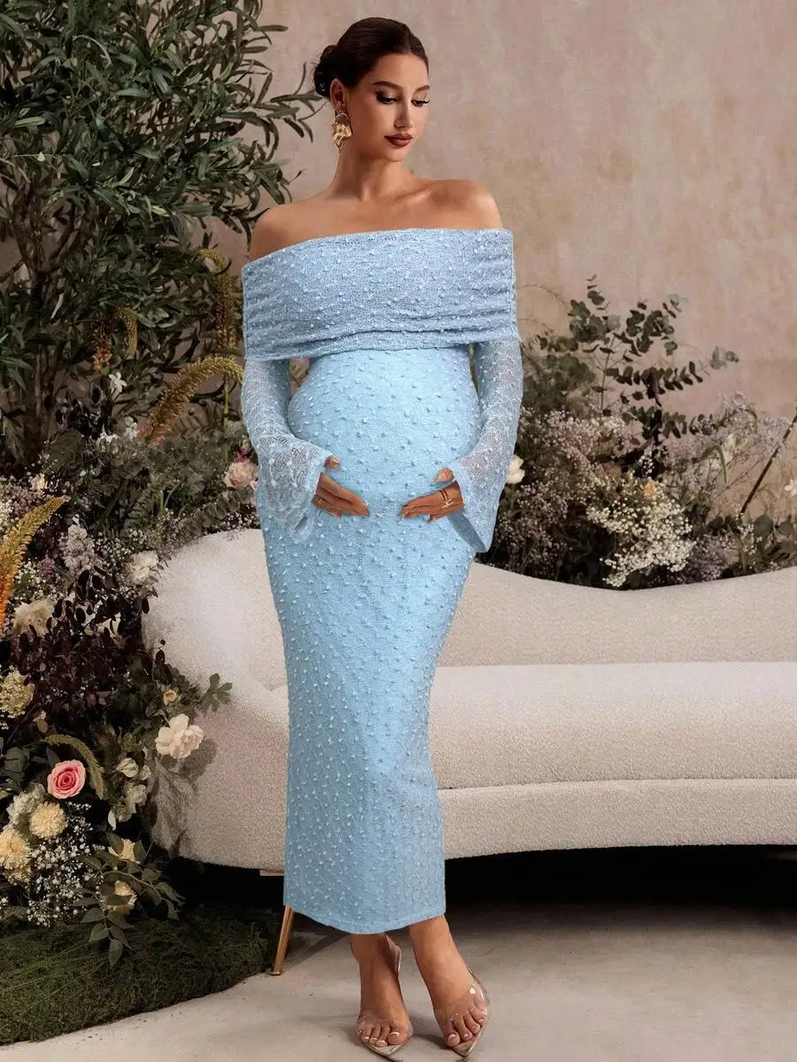 Maternity Off Shoulder Long Sleeve Fitted Solid Color Pleated Dress For Autumn Winter
Maternity Off Shoulder Long Sleeve Fitted Solid Color Pleated Dress For Autumn Winter