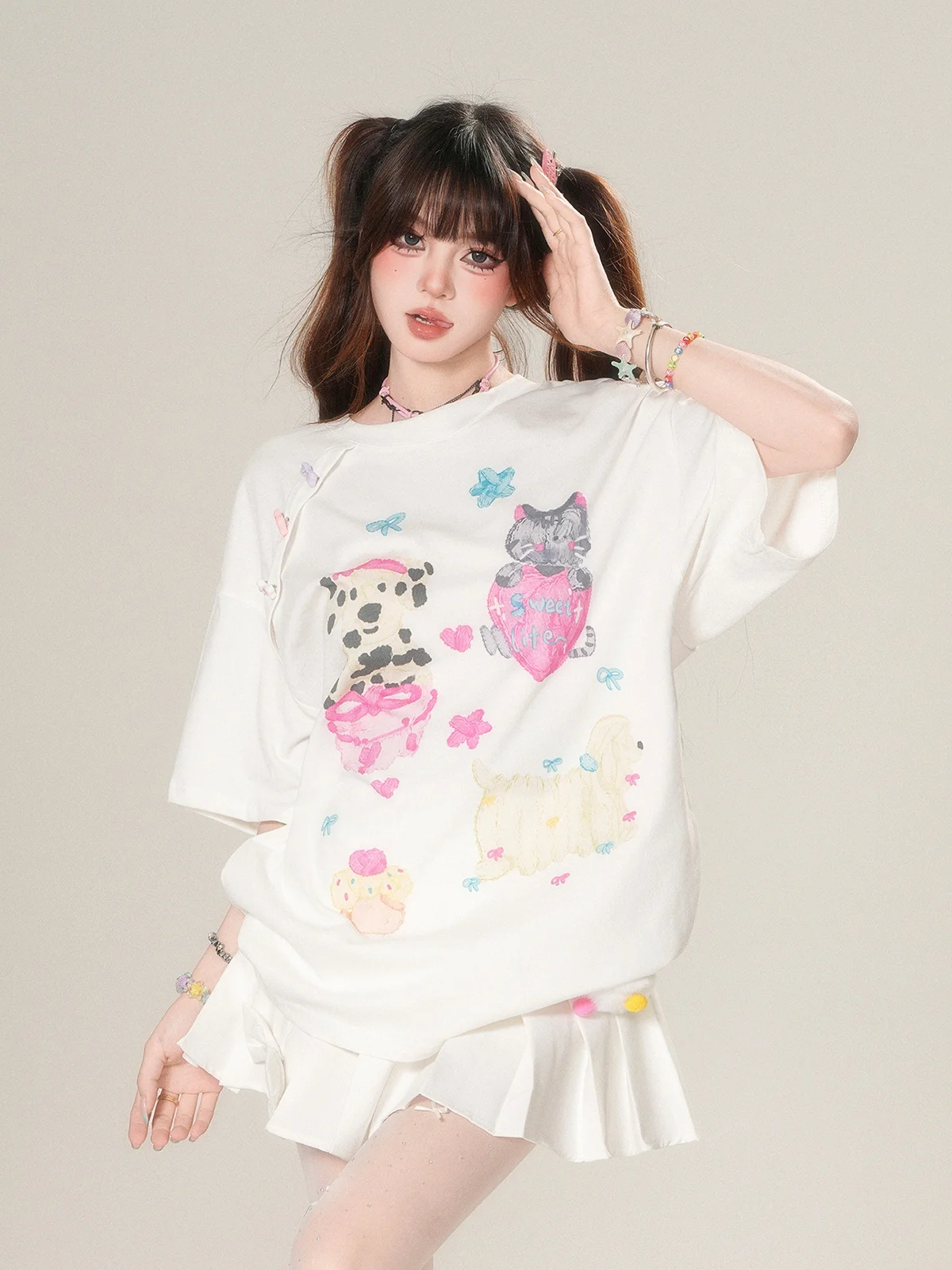 Kit Paris Fairy T Sweet ort Sve Women's T-irt Summer Loose Slimming White f Sve Top Polyester Fiber
Kit Paris Fairy T Sweet ort Sve Women's T-irt Summer Loose Slimming White f Sve Top Polyester Fiber