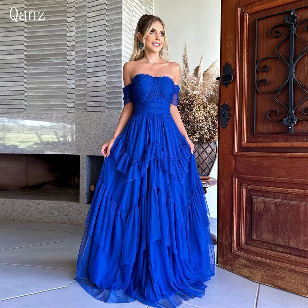 Qanz Royal Blue Modest Evening Dresses Off The Shoulder Tulle Ruched Formal Occasion Dresses long a line prom dress women 2024
Qanz Royal Blue Modest Evening Dresses Off The Shoulder Tulle Ruched Formal Occasion Dresses long a line prom dress women 2024