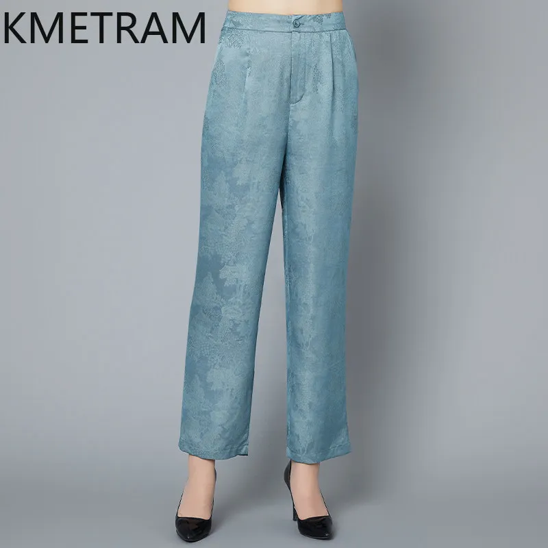 KMETRAM 100% Real Mulberry Silk Pants for Women 2026 Summer Jacquard Ankle-length Straight-leg Pants Female Clothing Ropa Mujer
KMETRAM 100% Real Mulberry Silk Pants for Women 2026 Summer Jacquard Ankle-length Straight-leg Pants Female Clothing Ropa Mujer