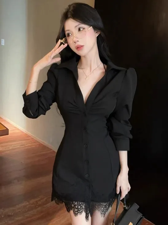 Korean Style Lace Splice Long Sleeve V-Neck Dress Short Skirt Fashionable Autumn New Arrival Slim Fit Commute Casual Dress
Korean Style Lace Splice Long Sleeve V-Neck Dress Short Skirt Fashionable Autumn New Arrival Slim Fit Commute Casual Dress
