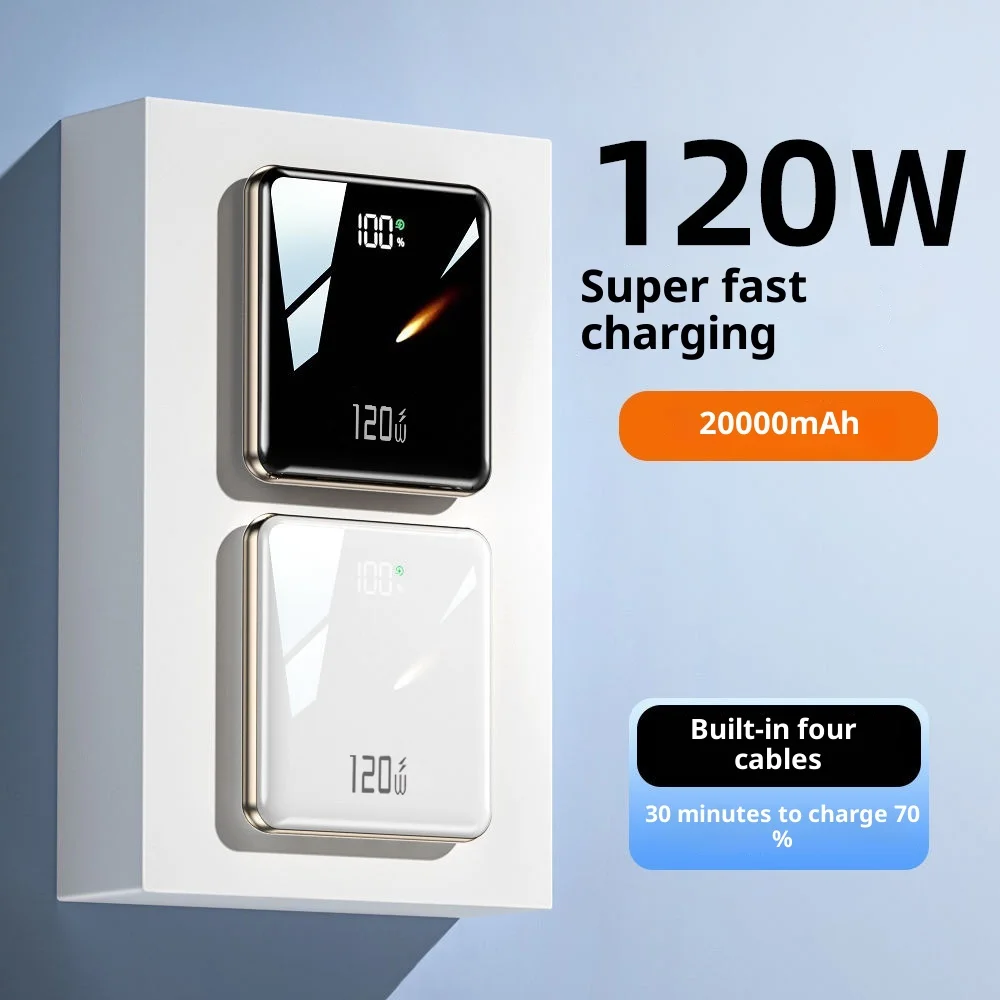 Сверхбыстрый блок питания мощностью 120 Вт со встроенным кабелем емкостью 20 000 мАч, компактный и портативный мобильный блок питания большой емкости.
Сверхбыстрый блок питания мощностью 120 Вт со встроенным кабелем емкостью 20 000 мАч, компактный и портативный мобильный блок питания большой емкости.