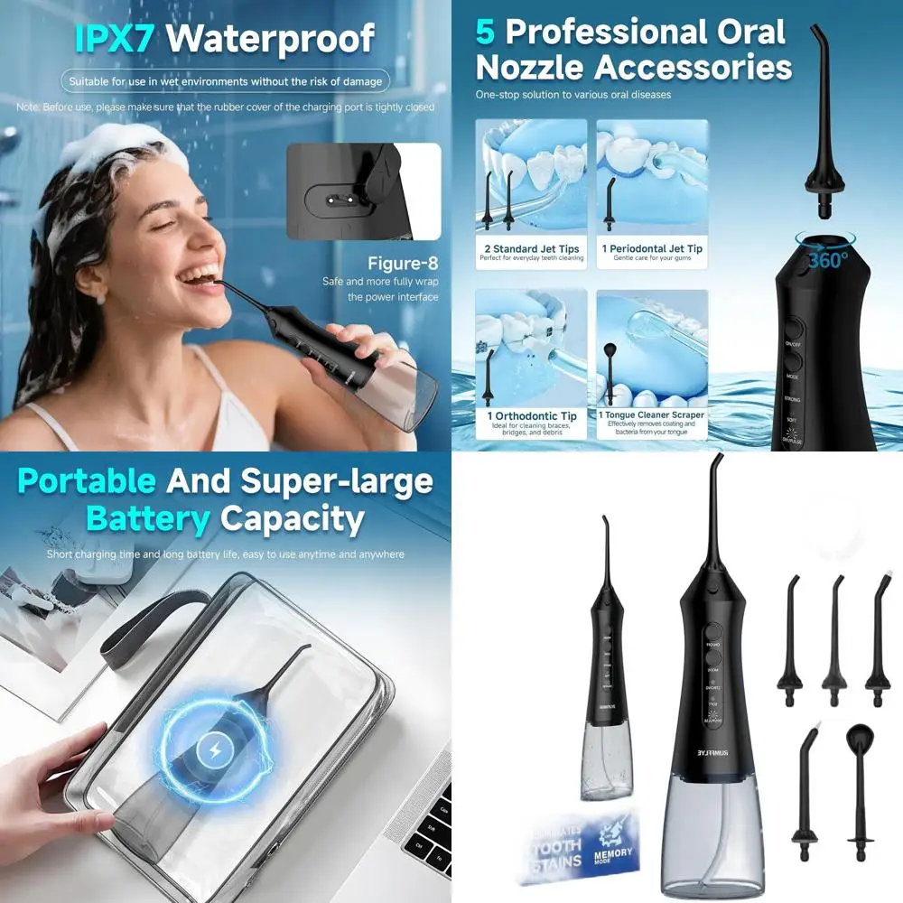Portable 300ML Cordless Oral Irrigator with 4 Modes, 5 Jet Tips, 12 Pressure Settings for Teeth Cleaning at Home or Travel
Portable 300ML Cordless Oral Irrigator with 4 Modes, 5 Jet Tips, 12 Pressure Settings for Teeth Cleaning at Home or Travel