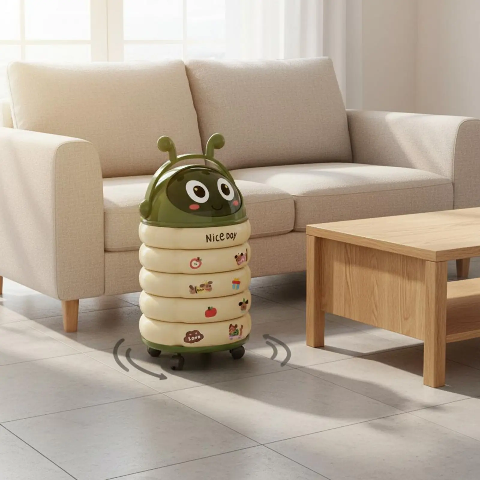 Caterpillar Trash Can Decorative and Practical Cute Lidded Trash Bin Wheeled Waste Bin Gift Idea Household Item for Bedroom
Caterpillar Trash Can Decorative and Practical Cute Lidded Trash Bin Wheeled Waste Bin Gift Idea Household Item for Bedroom