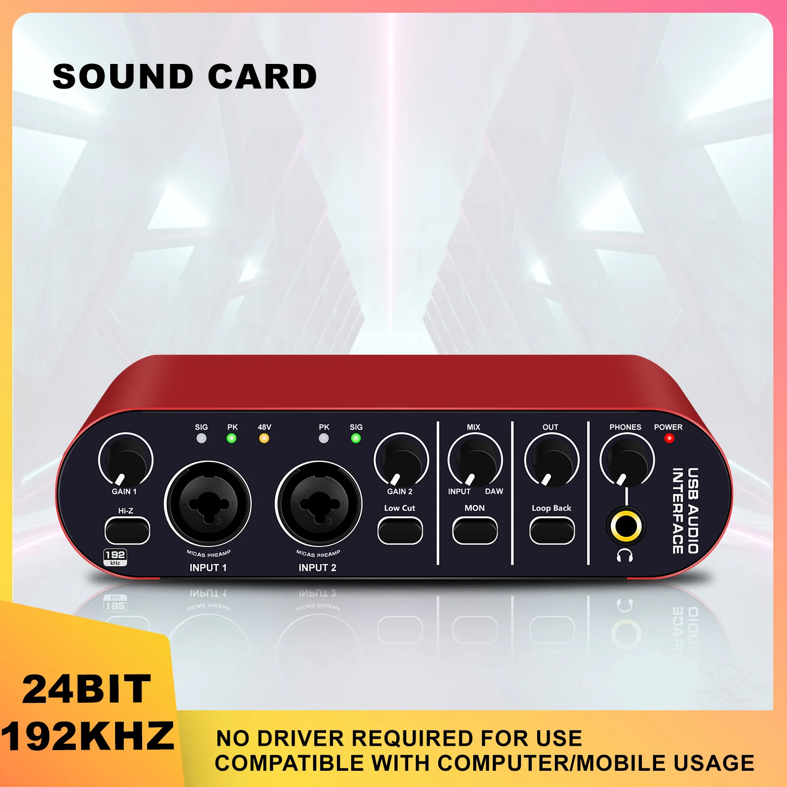 USB Audio Interface 24 Bit/192 kHz for Recording Music, XLR Interface with 48 V Phantom Power,sound card Audio Box for PC
USB Audio Interface 24 Bit/192 kHz for Recording Music, XLR Interface with 48 V Phantom Power,sound card Audio Box for PC