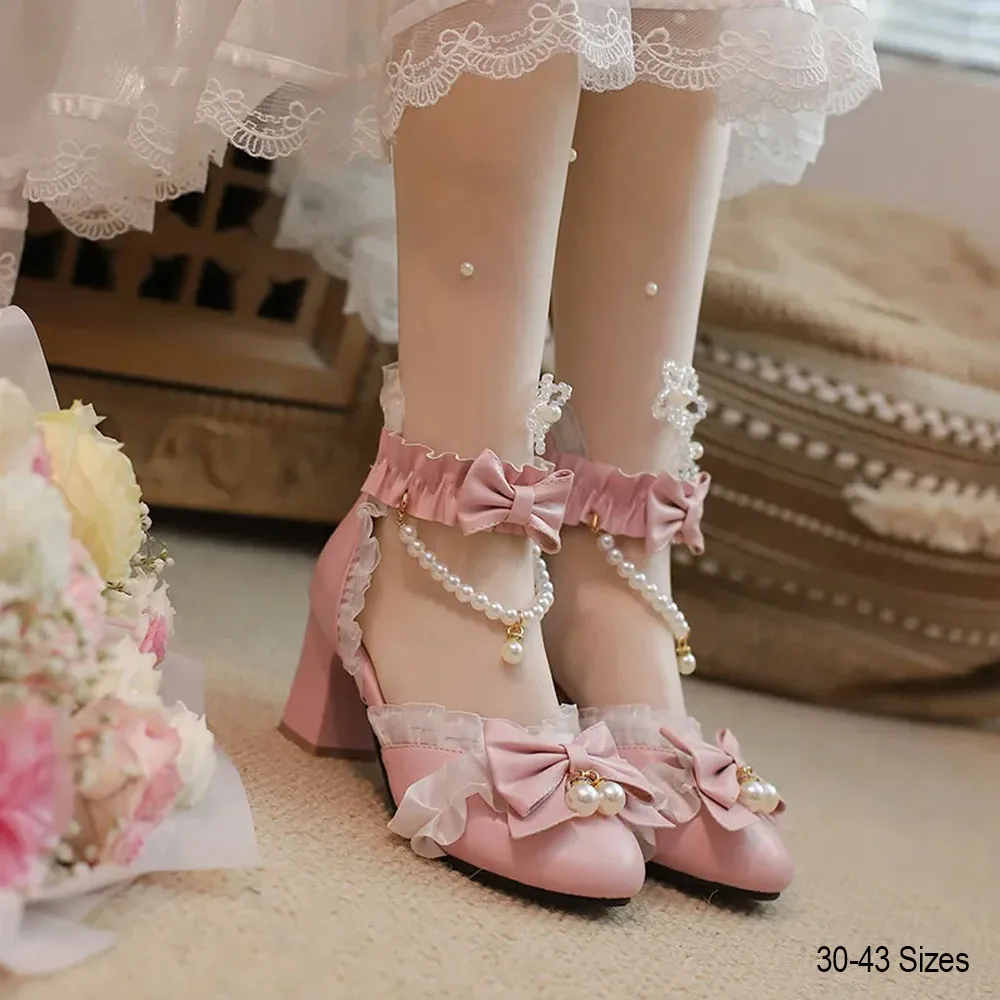 Sweet Girls Lolita High Heels with Ruffles Bowknot Lace Pearl, Mary Jane Princess Shoes, Wedding Party, Sissy Cosplay
Sweet Girls Lolita High Heels with Ruffles Bowknot Lace Pearl, Mary Jane Princess Shoes, Wedding Party, Sissy Cosplay