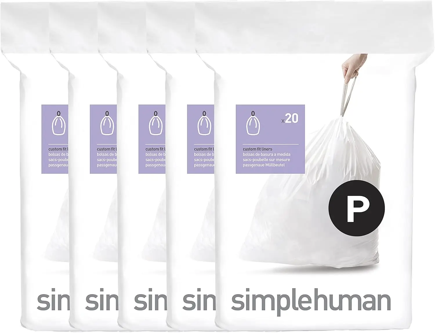 simplehuman Code P, 100 штук, пакеты для мусора с завязками, подходящие для диспенсеров, 50-60 литров / 13-16 галлонов, белые
simplehuman Code P, 100 штук, пакеты для мусора с завязками, подходящие для диспенсеров, 50-60 литров / 13-16 галлонов, белые