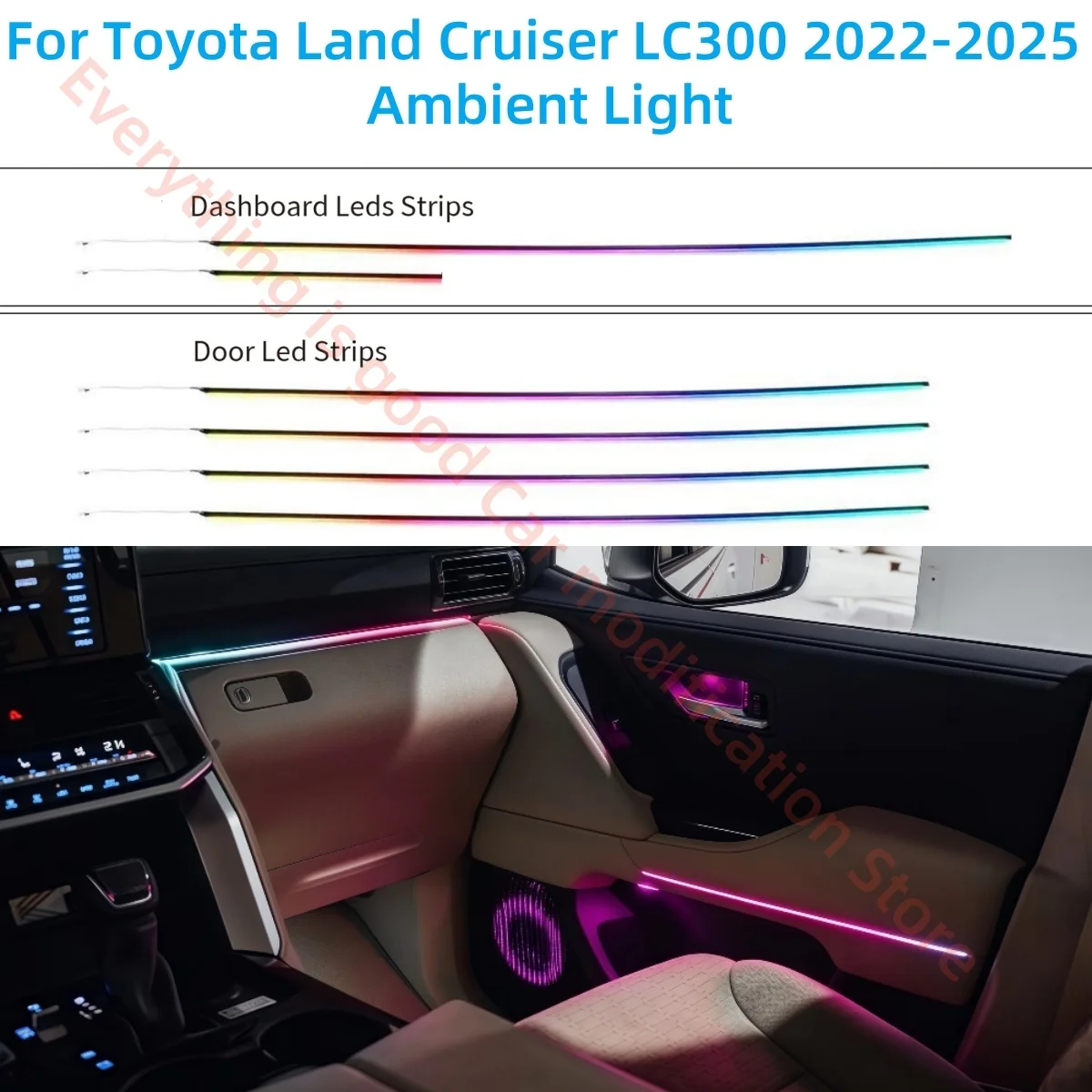 Для Toyota Land Cruiser LC300 светодиодный окружающий свет автомобильные аксессуары центральный светильник управления светящимся звуковым сигналом специальные кнопки и управление через приложение
Для Toyota Land Cruiser LC300 светодиодный окружающий свет автомобильные аксессуары центральный светильник управления светящимся звуковым сигналом специальные кнопки и управление через приложение