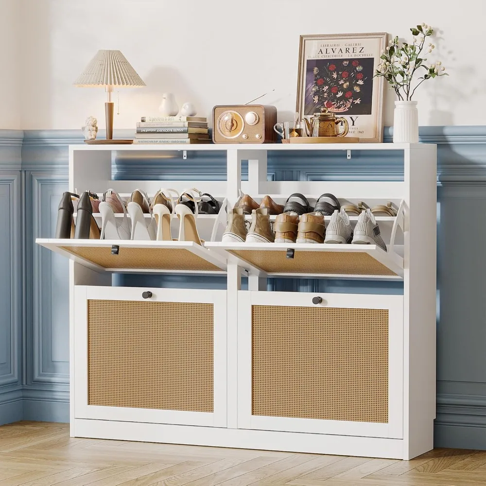 Rattan Shoe Cabinet with 4 Flip Drawers, Farmhouse Hidden Shoe Storage Organizer Holds 16 Pairs of Shoes, 2-Tier Shoe Storage Ca
Rattan Shoe Cabinet with 4 Flip Drawers, Farmhouse Hidden Shoe Storage Organizer Holds 16 Pairs of Shoes, 2-Tier Shoe Storage Ca